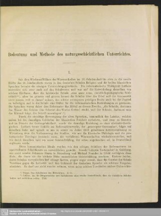 Bedeutung und Methode des naturgeschichtlichen Unterrichtes