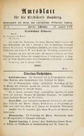 Amtsblatt für die Erzdiözese Bamberg : Amtsbl. des Erzbischöflichen Ordinariats Bamberg. 2, 2. 1879