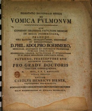 Diss. inaug. med. de vomica pulmonum