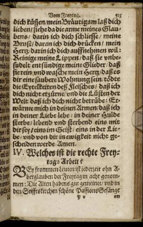 IV. Welches ist die rechte Freytags Arbeit?