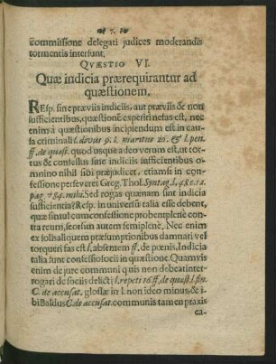 Quaestio VI. Quae indicia praerequirantur ad quaestionem.