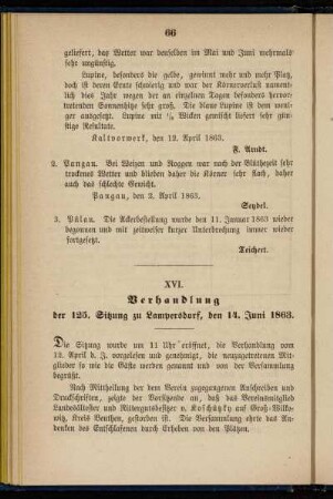 XVI. Verhandlung der 125. Sitzung zu Lampersdorf, den 14. Juni 1863
