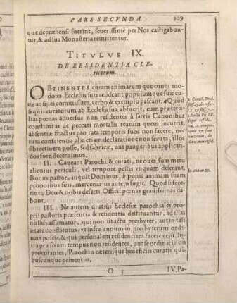 Titvlvs IX. De Residentia Clericorum.