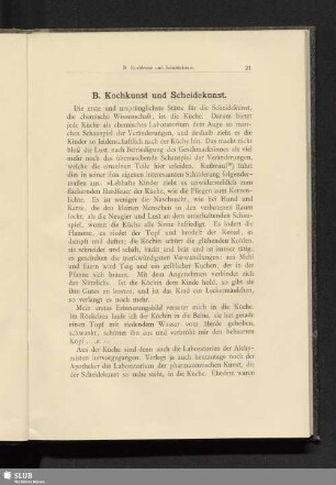 B. Kochkunst und Scheidekunst