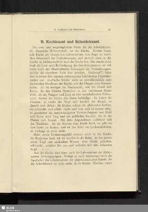 B. Kochkunst und Scheidekunst