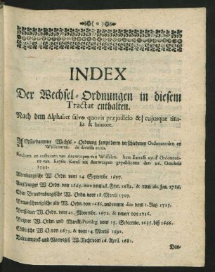 Index Der Wechsel-Ordnungen in diesem Tractat enthalten.