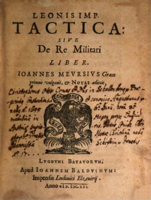 Leonis Imperatoris Tactica, sive de re militari liber