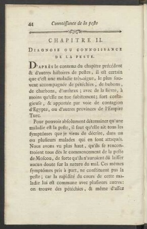Chapitre II. Diagnose Ou Connoissance De La Peste