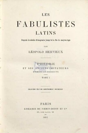 Phèdre et ses anciens imitateurs directs et indirects, 1