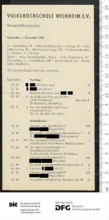 Beilage zum Programm 1. Semester 1966/1967