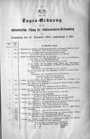 Tages-Ordnung, 19. Dezember 1903
