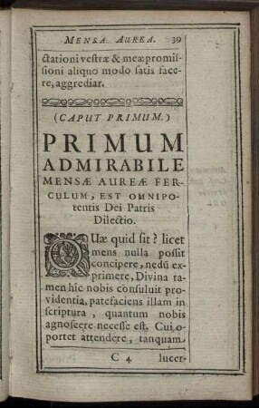 Primum Admirabile Mensae Aureae Ferculum, Est Omnipotentis Dei Patris Dilectio