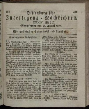 XXXIV. Stück. Sonnabends den 23. August 1800.