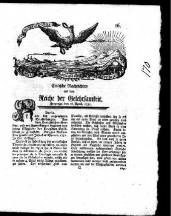 April, 1751. Sechszehntes Stück
