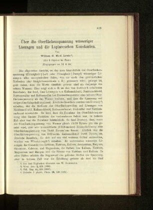 Über die Oberflächenspannung wässeriger Lösungen und die Laplaceschen Konstanten.
