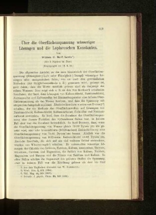 Über die Oberflächenspannung wässeriger Lösungen und die Laplaceschen Konstanten.