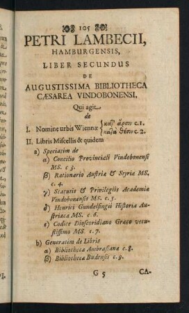 105-186, Petri Lambecii, Hamburgensis, Liber Secundus de Augustissima Bibliotheca Caesarea Vindobonensi