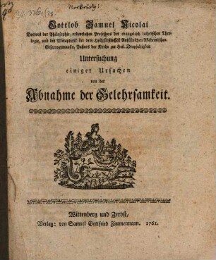 Untersuchungen einiger Ursachen von der Abnahme der Gelehrsamkeit