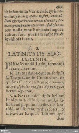 §. 2. Latinitatis Adolescentia
