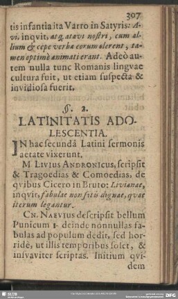 §. 2. Latinitatis Adolescentia