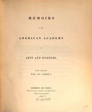 Memoirs of the American Academy of Arts and Sciences. 4, 4. 1849/50