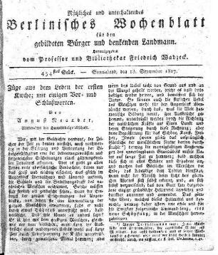454stes Stueck, Sonnabend, den 13. September 1817