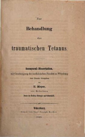 Zur Behandlung des traumatischen Tetanus