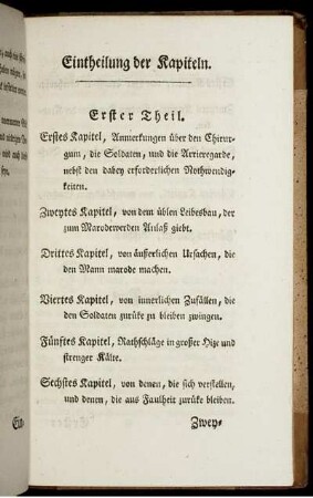 Eintheilung der Kapiteln.