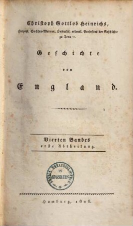 Christoph Gottlob Heinrichs ... Geschichte von England. 4,1