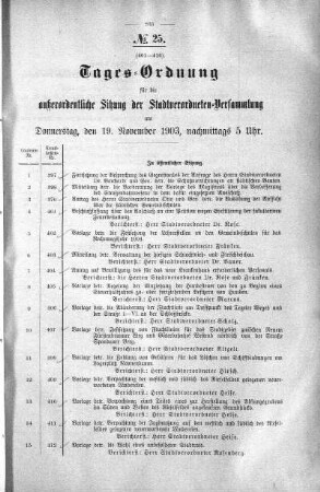 Tages-Ordnung, 19. November 1903