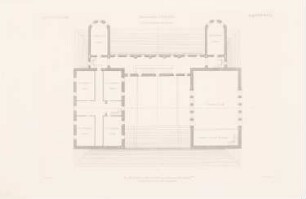 Gerichtshaus, Elberfeld: Grundriss 2.OG (aus: Atlas zur Zeitschrift für Bauwesen, hrsg. v. G. Erbkam, Jg. 2, 1852)