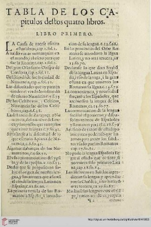 Tabla de los capitulos destos quatro libros