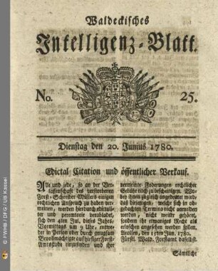 No. 25, Dienstag den 20. Junius 1780