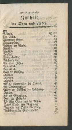 Innhalt der Oden und Lieder