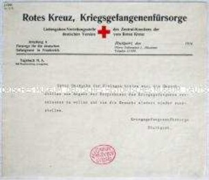 Rundschreiben des Roten Kreuzes zur Erfassung des Körpergewichtes von Kriegsgefangenen