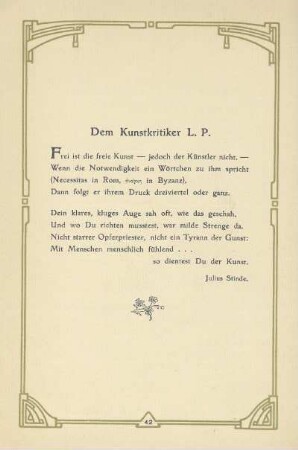Dem Kunstkritiker L. P.