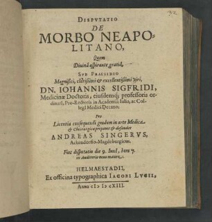 Dispvtatio De Morbo Neapolitano