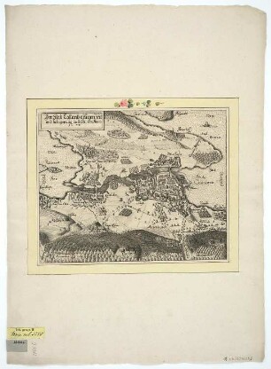 Vogelschaubild der Belagerung von Konstanz, Kupferstich, 1633 : Der Stad Costantz gelegenheit und belagerung im September Anno 1633. - [S.l.] , [nach 1633]. - 1 Vogelschauplan : Kupferstich ; 28 x 22 cm Titelkatusche oben links. - Ohne Kt.-Netz. - Mit Ortskennzeichn.
