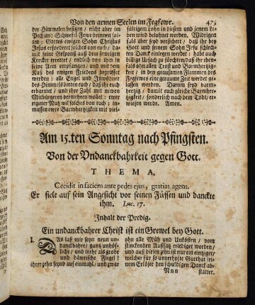 475-486, Am 15.ten Sonntag nach Pfingsten. Von der Undanckbahrkeit gegen Gott. Thema. Cecidit in faciem ante pedes ejus, gratias agens