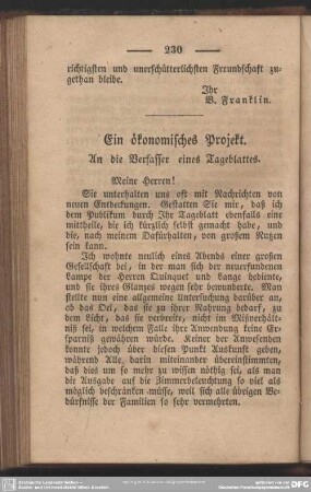 Ein ökonomisches Projekt