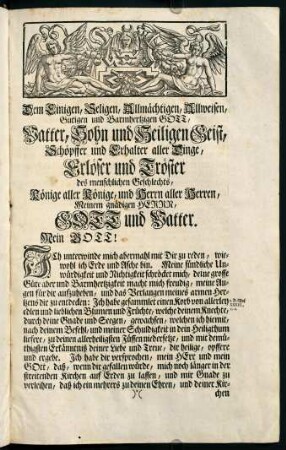 1r-2v, Dem Einigen, Seligen, Allmächtigen, Allweisen, Gütigen und Barmherzigen GOTT, Vatter, Sohn und Heiligen Geist, ...