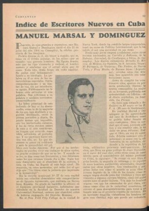 Índice de escritores nuevos en Cuba : Manuel Marsal y Dominguez