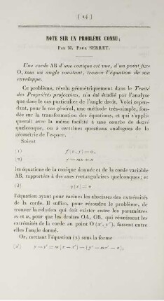 Note sur un problème connu.