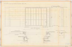 Reichsluftfahrtministerium, Berlin: Eingangshalle Q1L, Windfang (Tür zur Treppenhalle): Ansicht, Schnitt, Grundriss 1:20, Details 1:10
