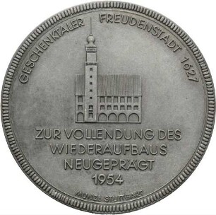 Medaille auf die Vollendung des Wiederaufbaus von Freudenstadt 1954