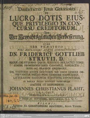 Dissertatio Iuris Germanici De Lucro Dotis Eiusque Privilegio In Concursu Creditorum ...