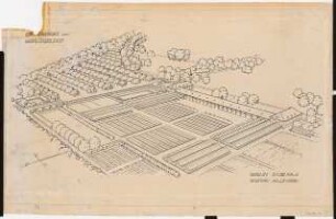 Druckvorlagen / Gärtnerei und Geflügelfarm, Wien (?): Gärtnerei und Geflügelhof: Perspektivische Ansicht