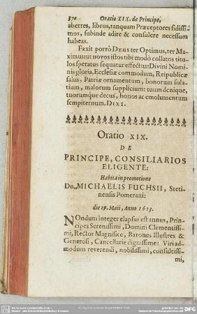 Oratio XIX. De Principe, Consiliarios Eligente