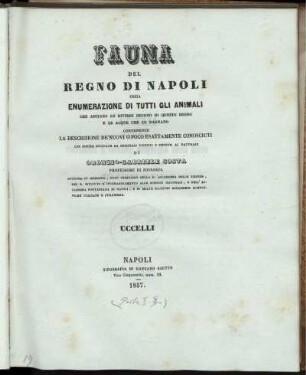 [1], [2]: Fauna Del Regno Di Napoli Ossia Enumerazione Di Tutti Gli Animali Che Abitano Le Diverse Regioni Di Questo Regno E Le Acque Che Le Bagnano. [1]. [Animali Vertebrati]. [2]