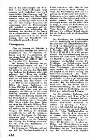 Gewährung von Sachleistungen und die Verbilligun des Lebensbedarfs für Arbeitslose und andere Hilfsbedürftige [Fürsorgewesen]